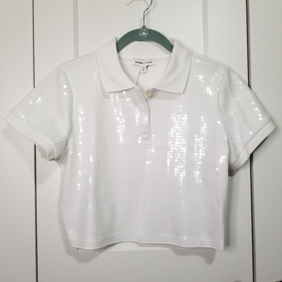 Express Tops - Express x Karla sequin cropped polo shirt